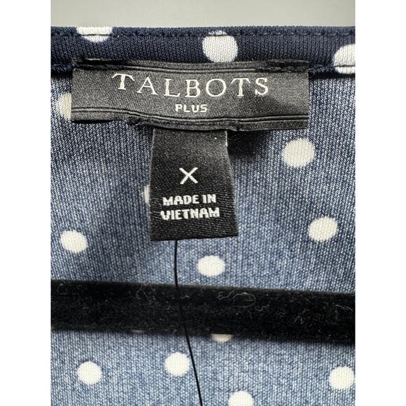 New Talbots Knit Jersey Faux-Wrap Dress Navy Blue White Polka Dot Sz 0X - Picture 2 of 6